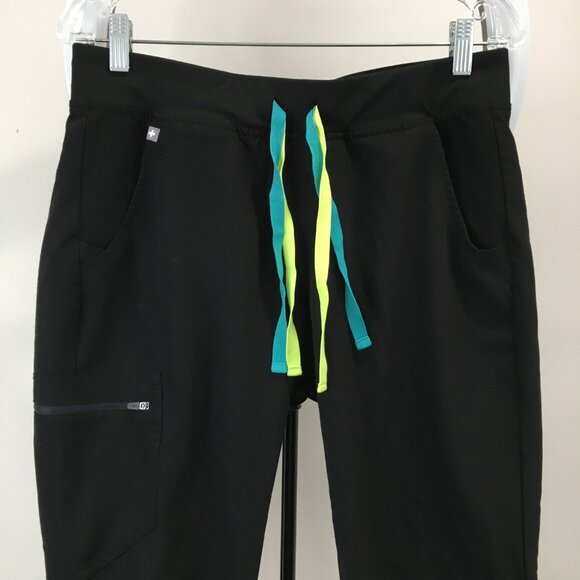 FIGS Petite Black Zamora Zip Pocket Drawstring Pull On Waist Scrubs Jogger Pant - Picture 5 of 15